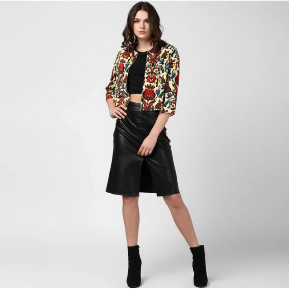 Generic Women's Polyester Floral 3-4th Sleeves Shrug (Multicolor)