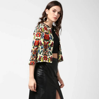 Generic Women's Polyester Floral 3-4th Sleeves Shrug (Multicolor)
