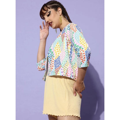 Generic Women's Polyester Floral 3-4th Sleeves Shrug (Multicolor)