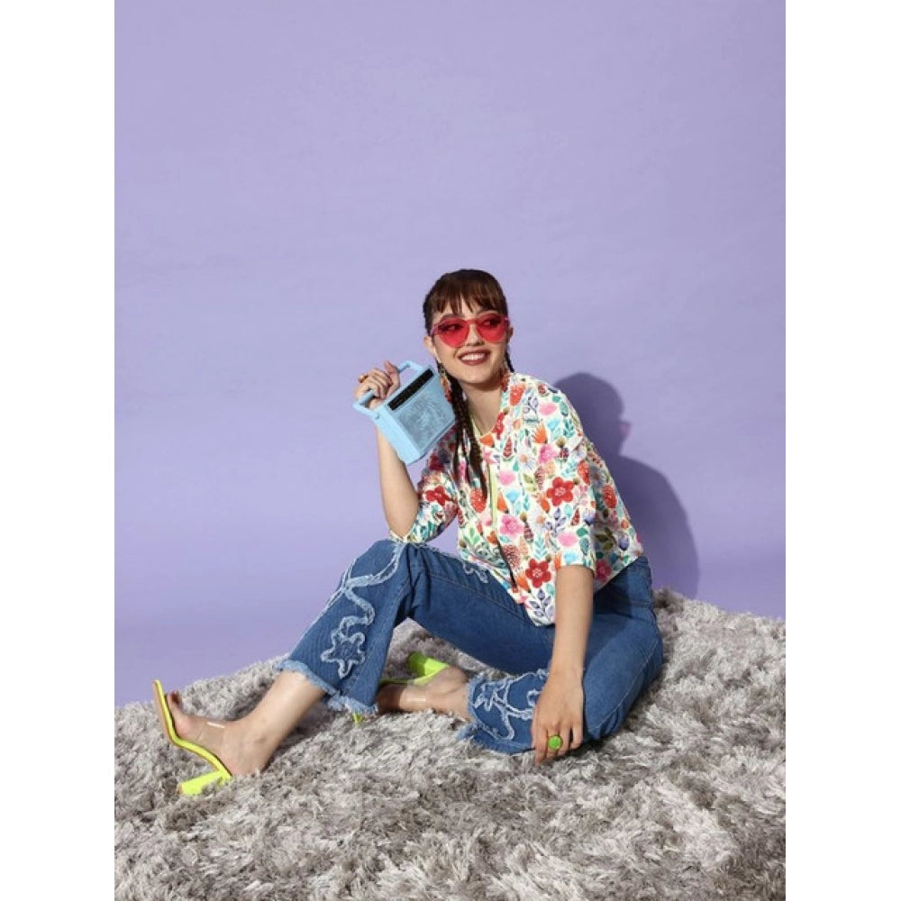 Generic Women's Polyester Floral 3-4th Sleeves Shrug (Multicolor)