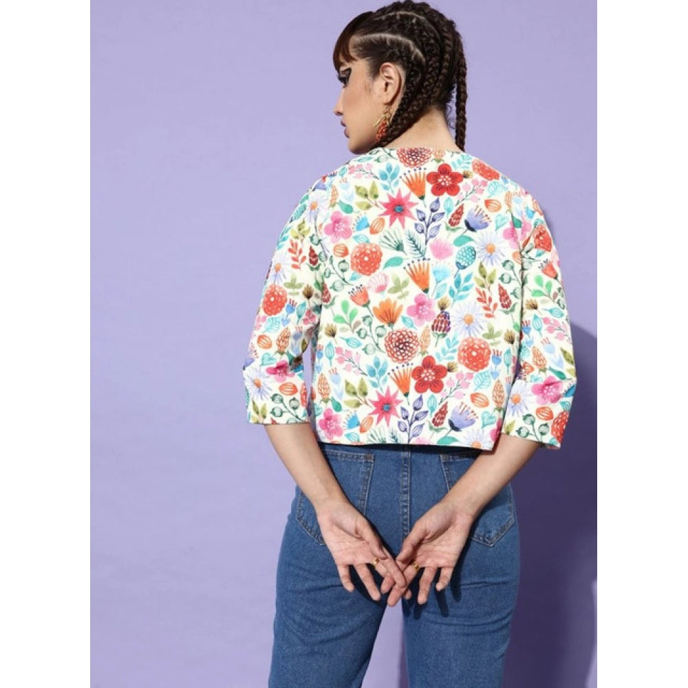Generic Women's Polyester Floral 3-4th Sleeves Shrug (Multicolor)