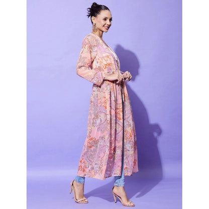 Generic Women's Polyester Floral Long Sleeves Shrug (Peach)
