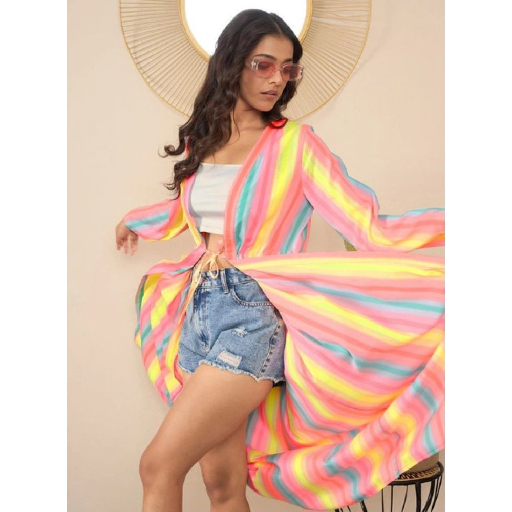 Generic Women's Polyester Crepe Printed Long Sleeves Shrug (Multicolor)