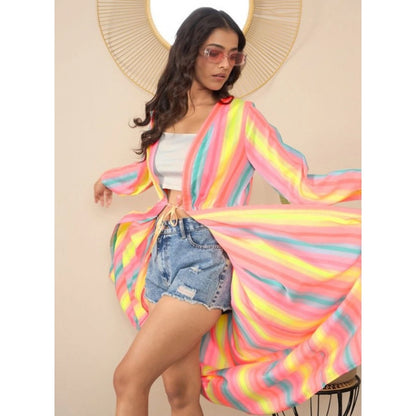 Generic Women's Polyester Crepe Printed Long Sleeves Shrug (Multicolor)