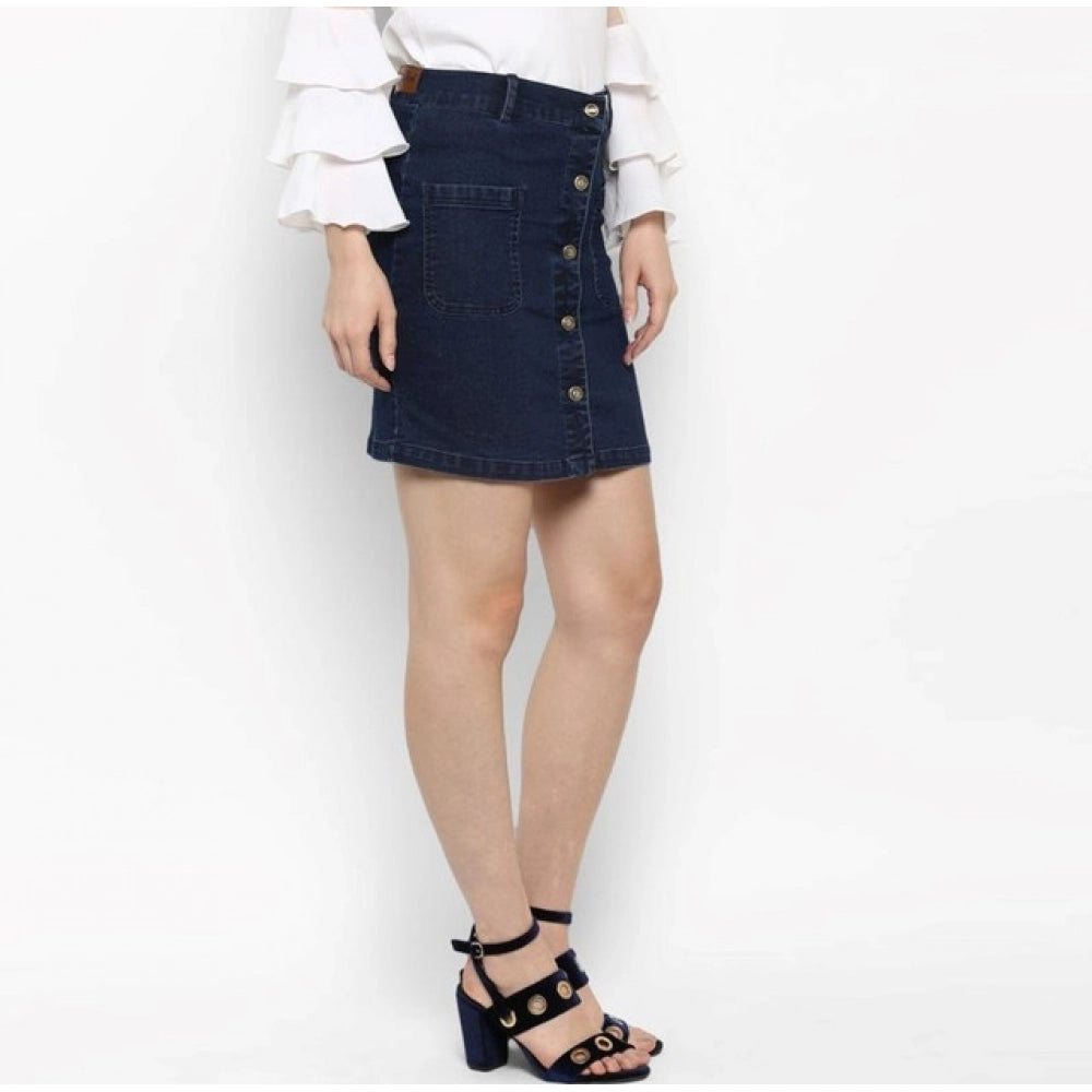 Generic Women's Denim Front Button Buttoned Skirt (Blue)
