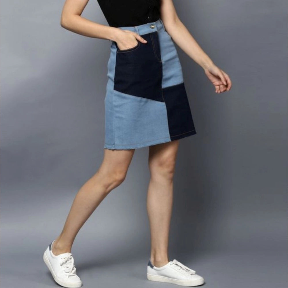 Generic Women's Denim Brick Style Buttoned Skirt (Blue)