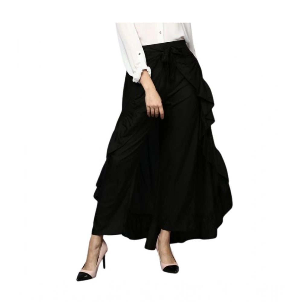 Generic Women's Rayon Ruffled Elasticated Skirt (Black)