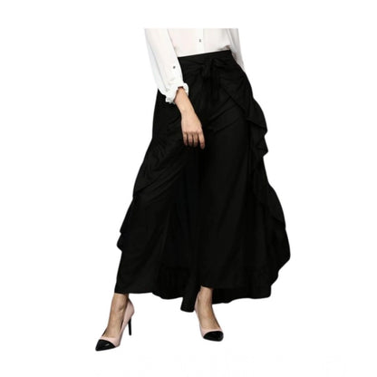 Generic Women's Rayon Ruffled Elasticated Skirt (Black)