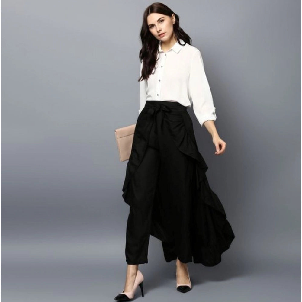 Generic Women's Rayon Ruffled Elasticated Skirt (Black)