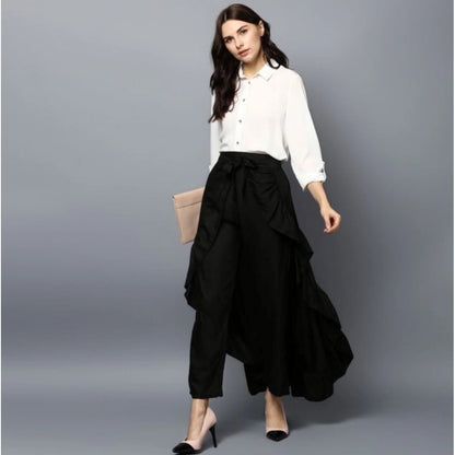 Generic Women's Rayon Ruffled Elasticated Skirt (Black)