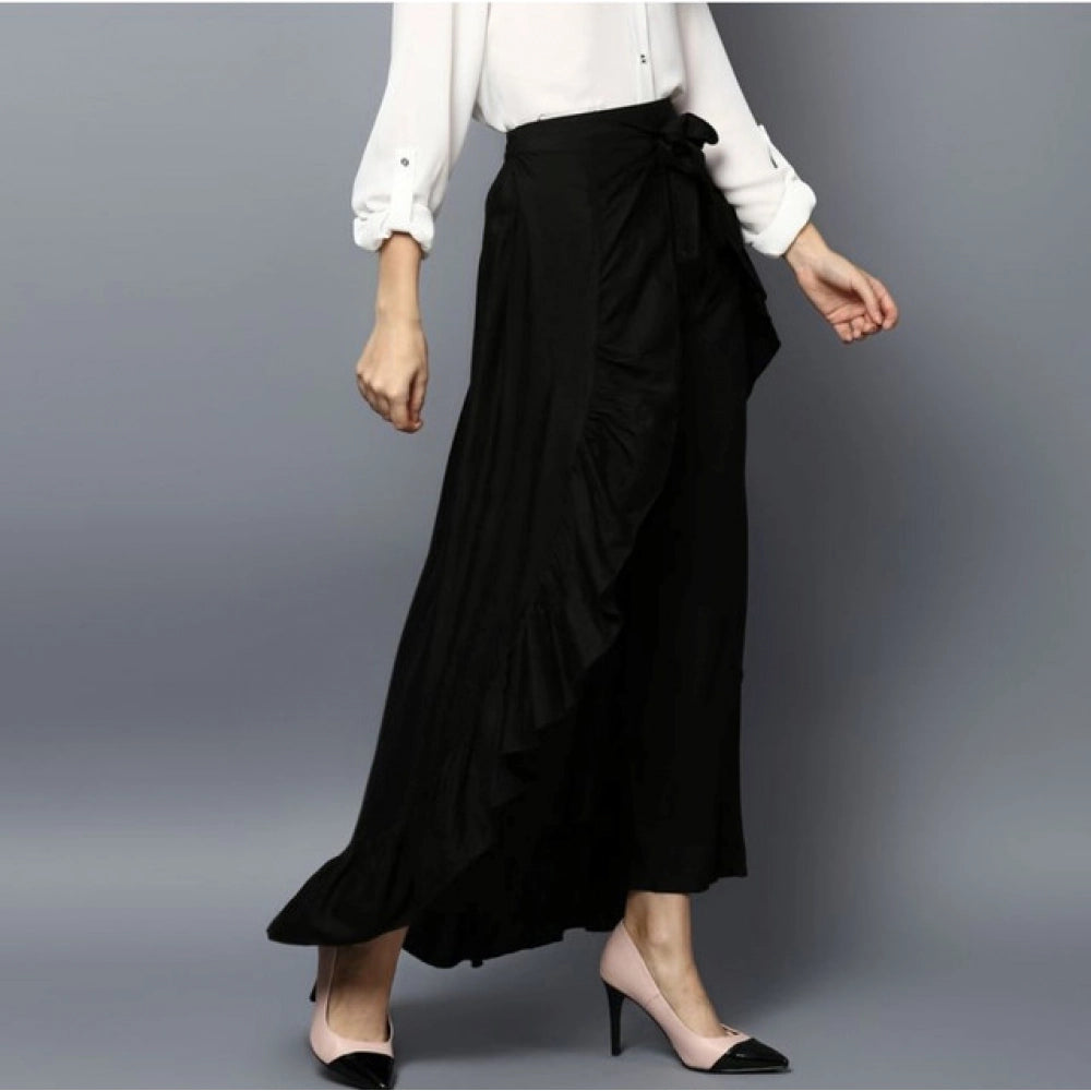 Generic Women's Rayon Ruffled Elasticated Skirt (Black)