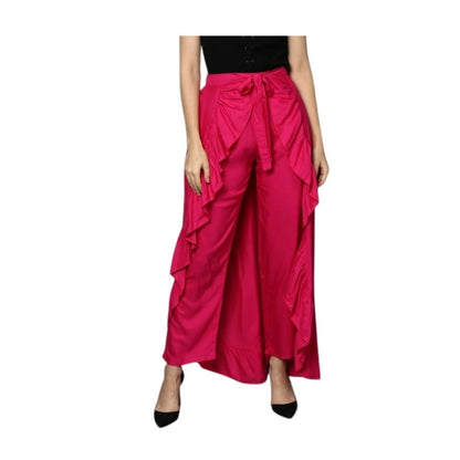 Generic Women's Rayon Ruffled Elasticated Skirt (Pink)