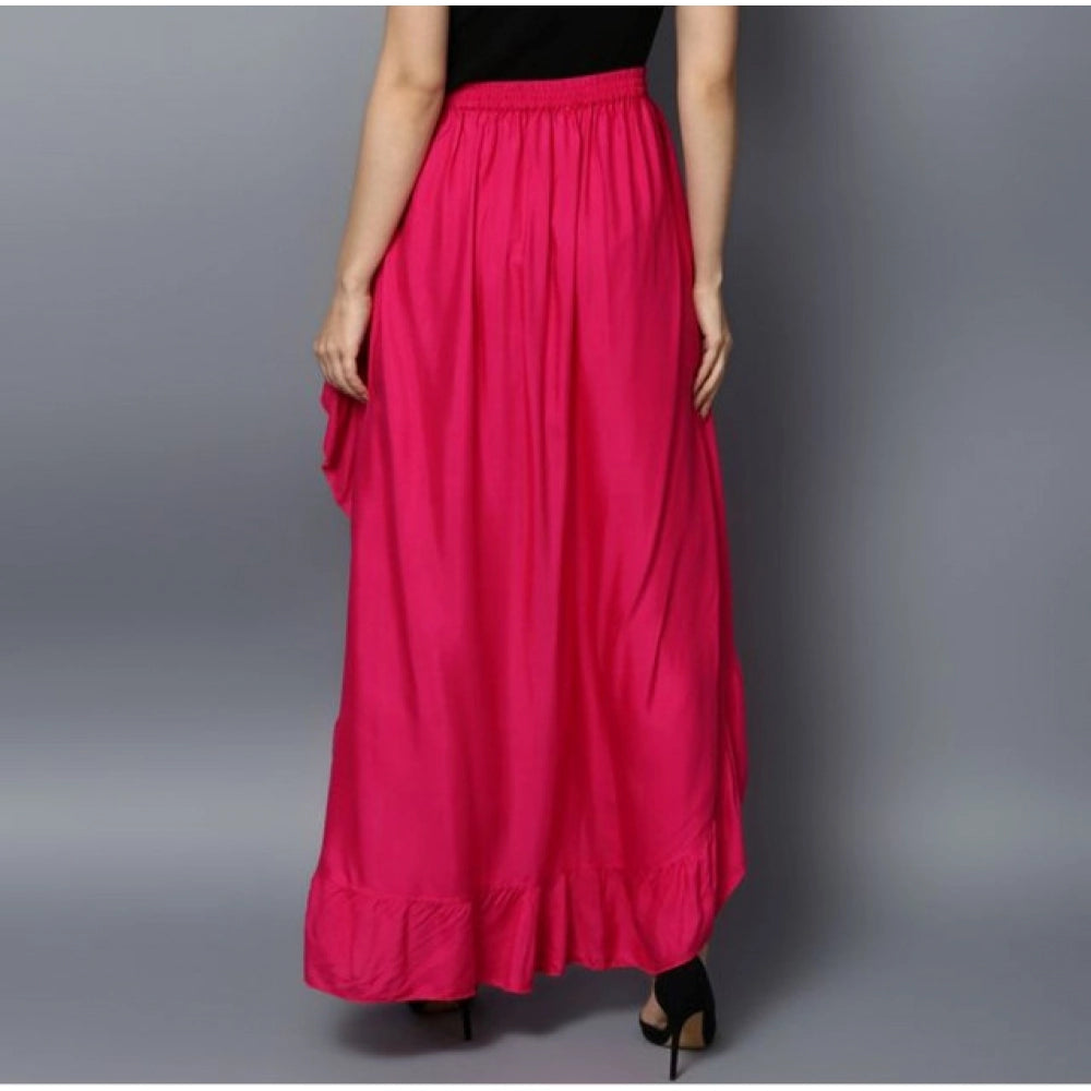 Generic Women's Rayon Ruffled Elasticated Skirt (Pink)
