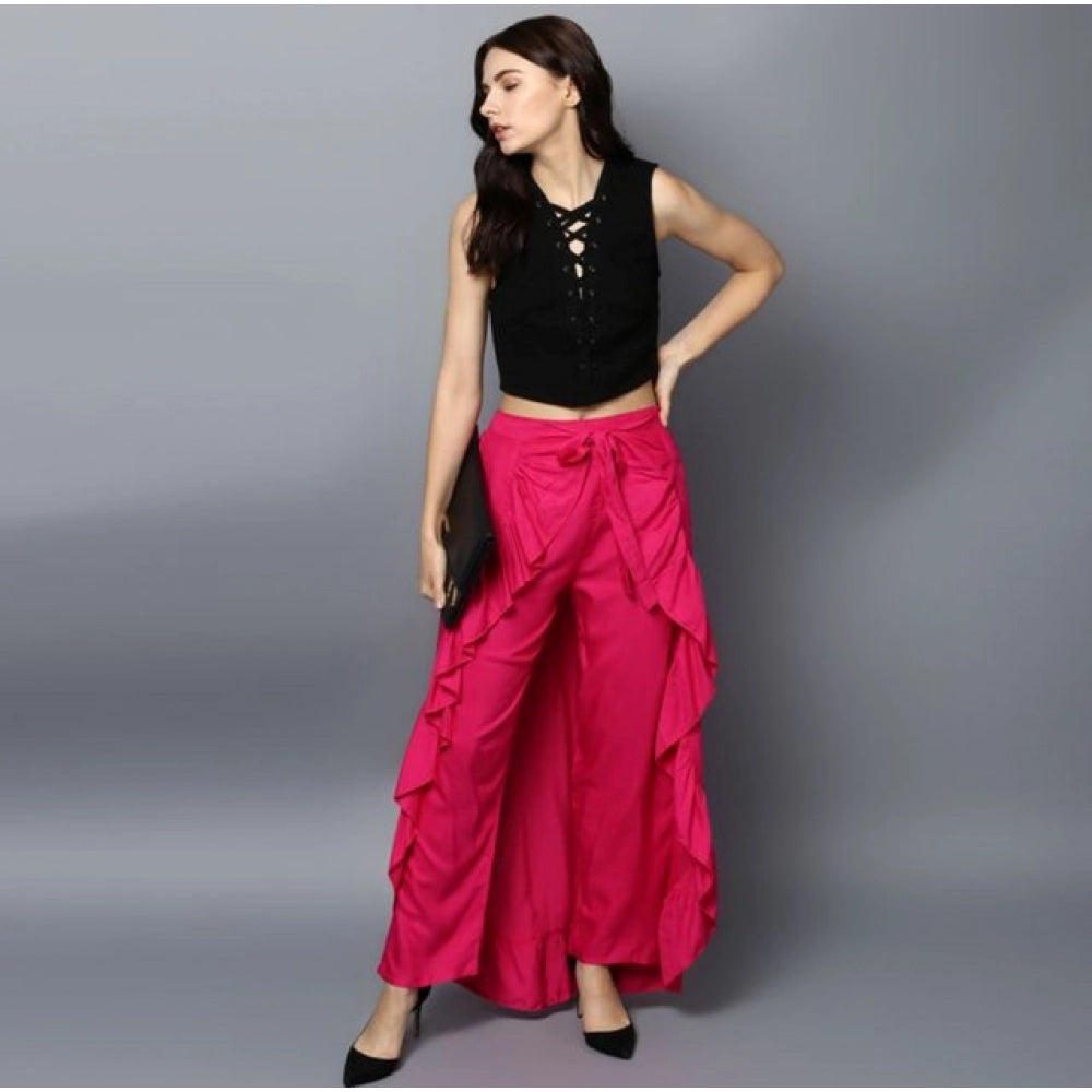 Generic Women's Rayon Ruffled Elasticated Skirt (Pink)