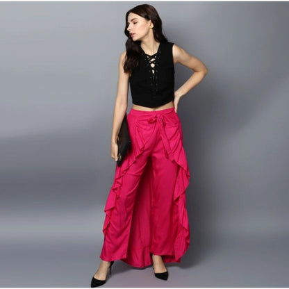 Generic Women's Rayon Ruffled Elasticated Skirt (Pink)
