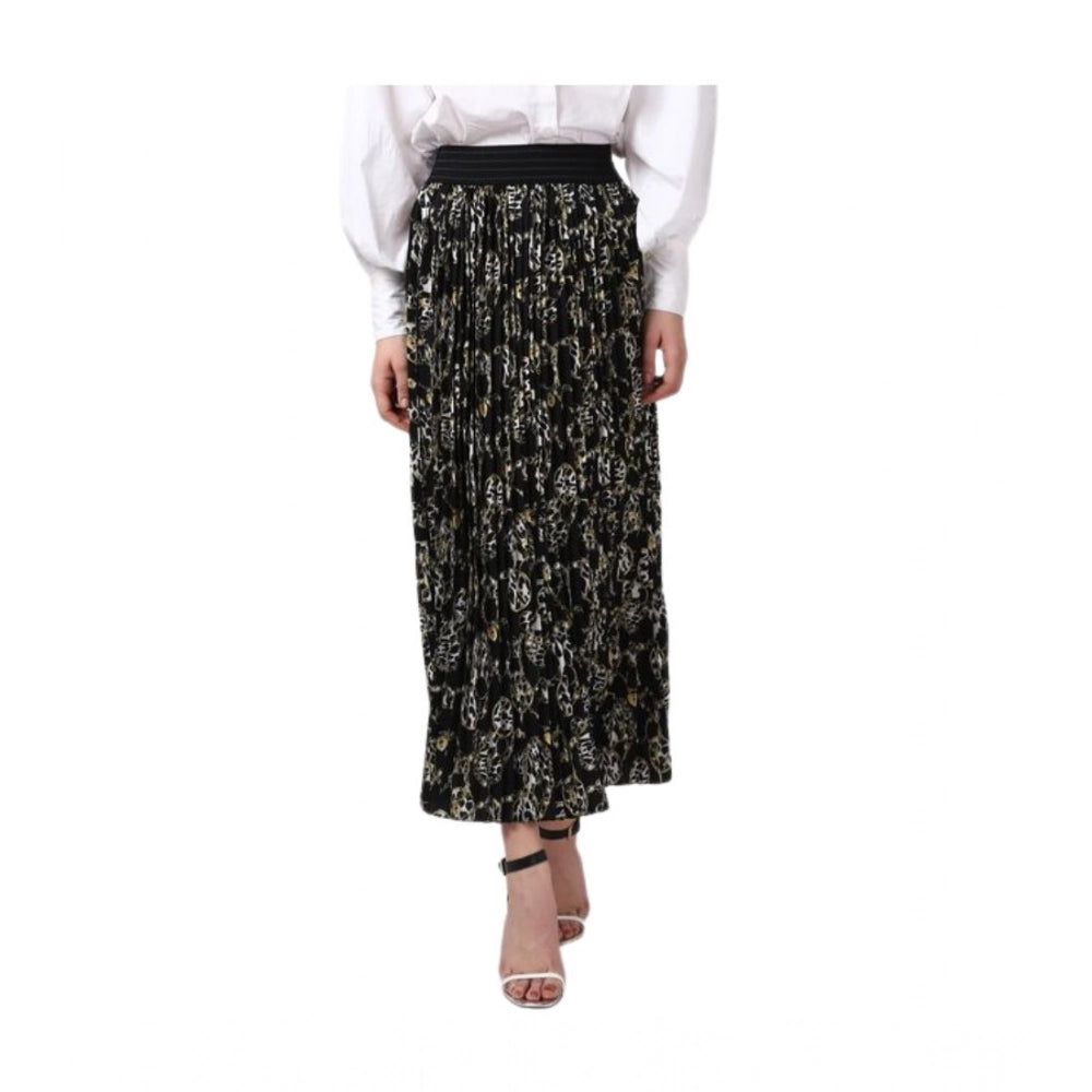 Generic Women's Georgette Chain Print Elasticated Skirt (Black-Cream)