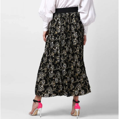 Generic Women's Georgette Chain Print Elasticated Skirt (Black-Cream)