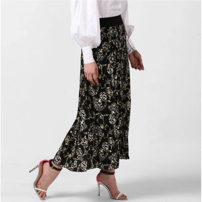 Generic Women's Georgette Chain Print Elasticated Skirt (Black-Cream)