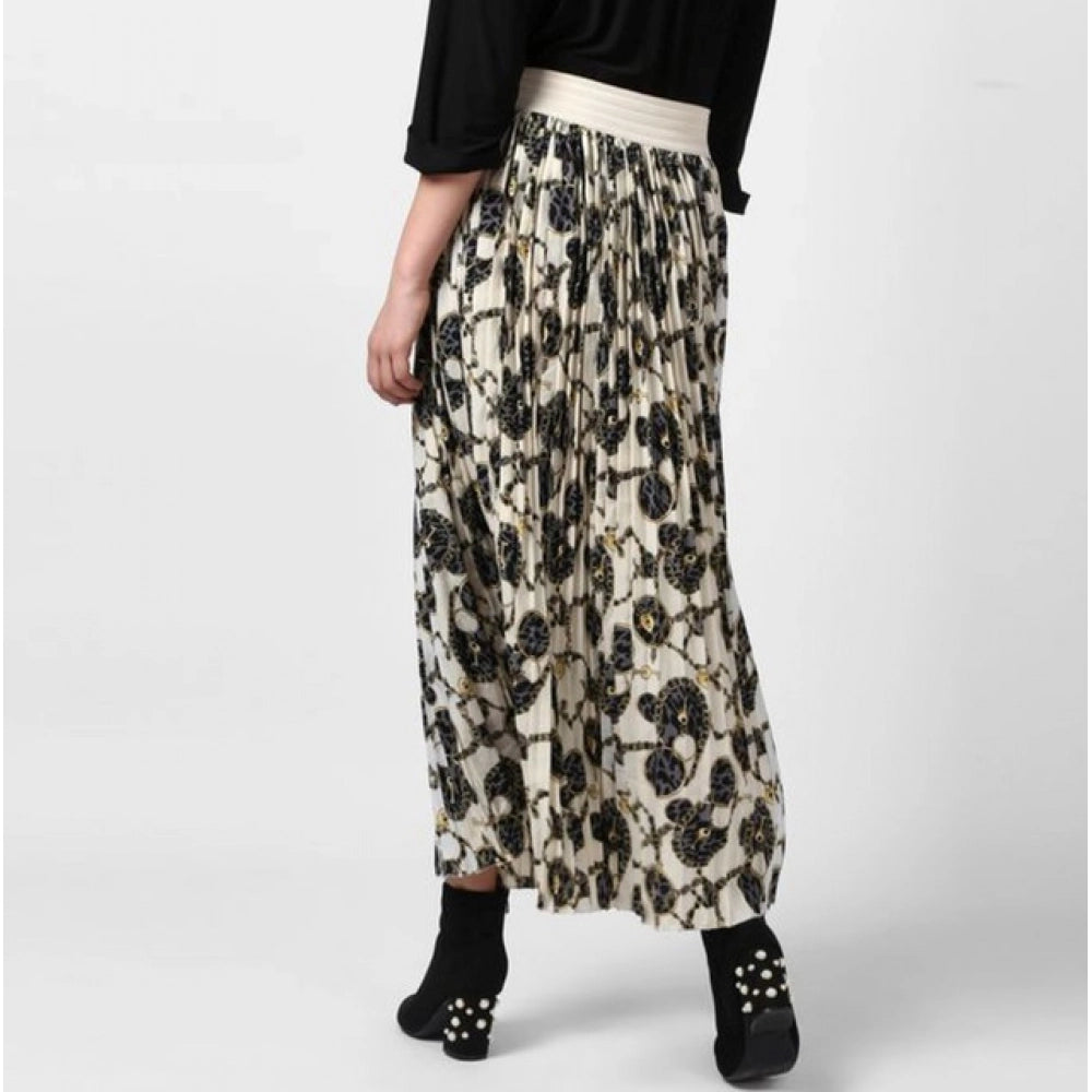 Generic Women's Georgette Chain Print Elasticated Skirt (Cream-Black)