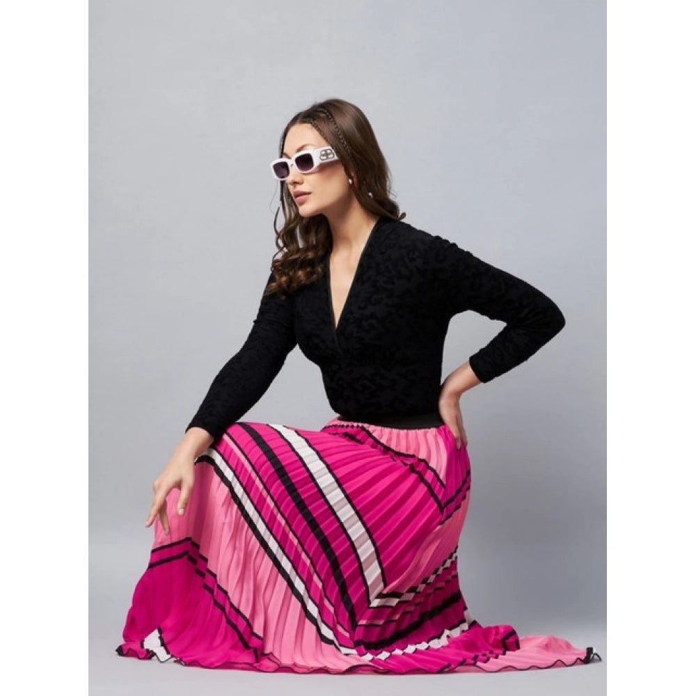 Generic Women's Satin Pleated Elasticated Skirt (Pink)