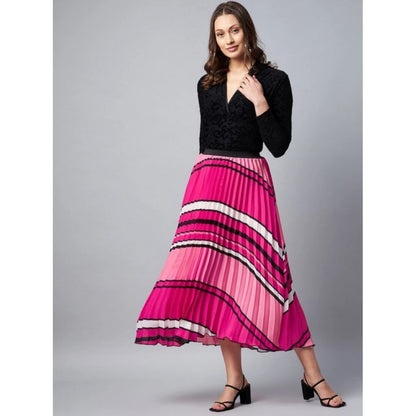 Generic Women's Satin Pleated Elasticated Skirt (Pink)