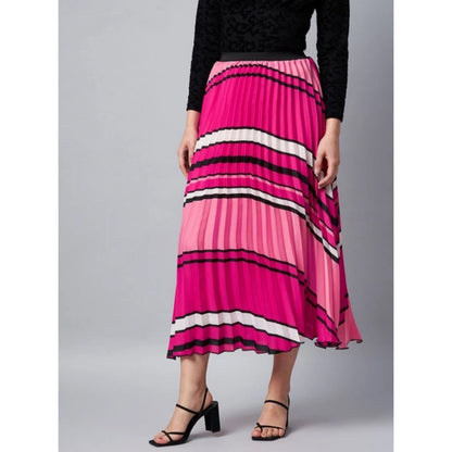 Generic Women's Satin Pleated Elasticated Skirt (Pink)