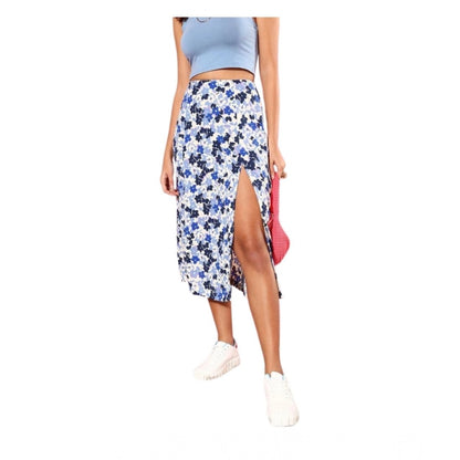 Generic Women's Polyester Floral Side Zip Skirt (Blue - White)