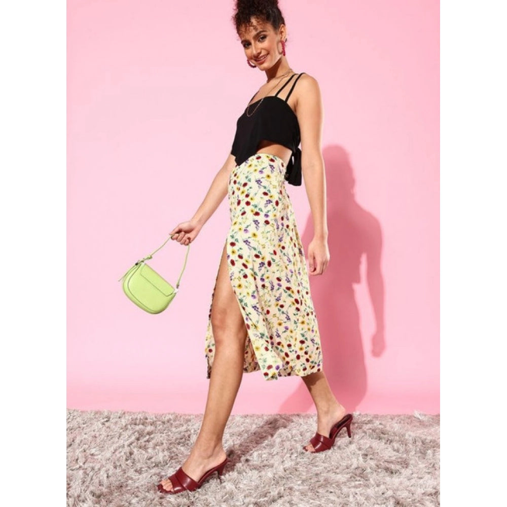 Generic Women's Polyester Floral Side Zip Skirt (Multicolor)