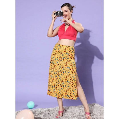 Generic Women's Polyester Floral Side Zip Skirt (Multicolor)