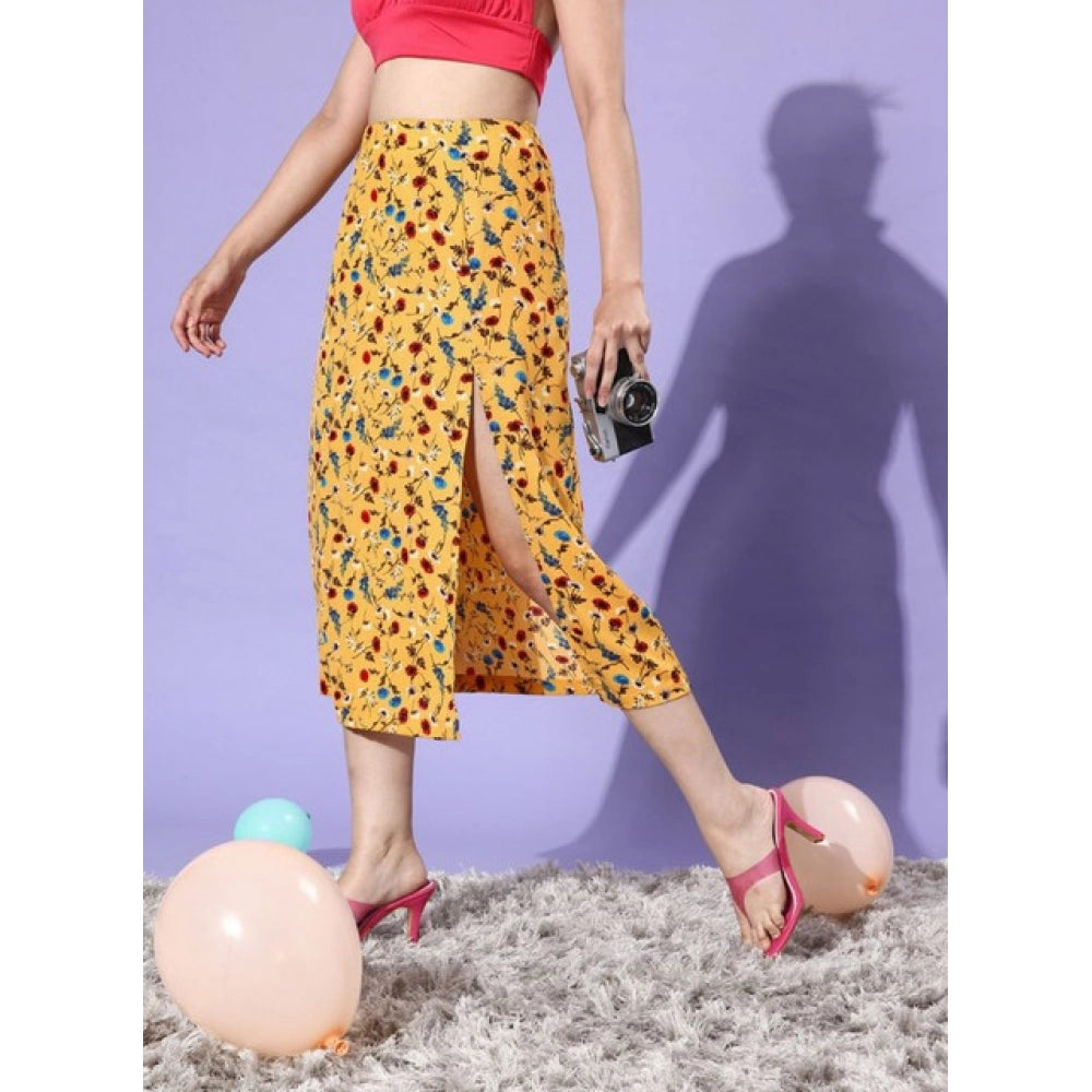 Generic Women's Polyester Floral Side Zip Skirt (Multicolor)
