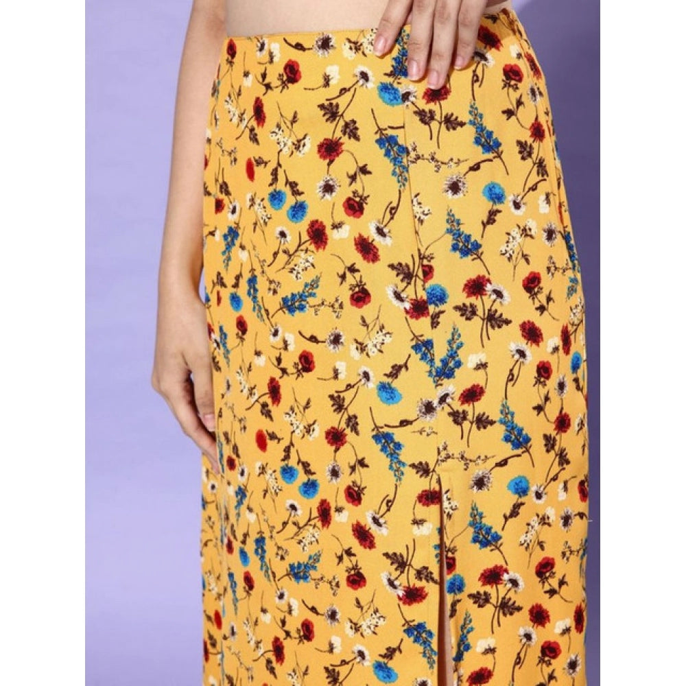 Generic Women's Polyester Floral Side Zip Skirt (Multicolor)