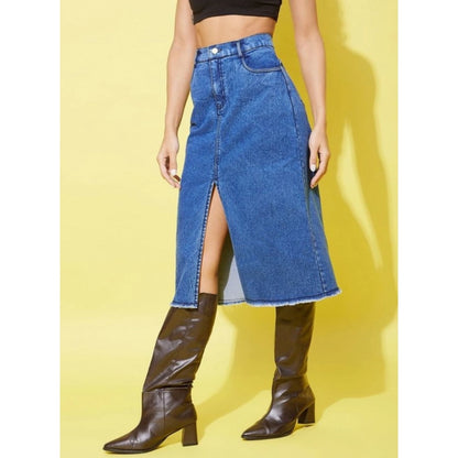 Generic Women's Denim Solid Buttoned Skirt (Blue)