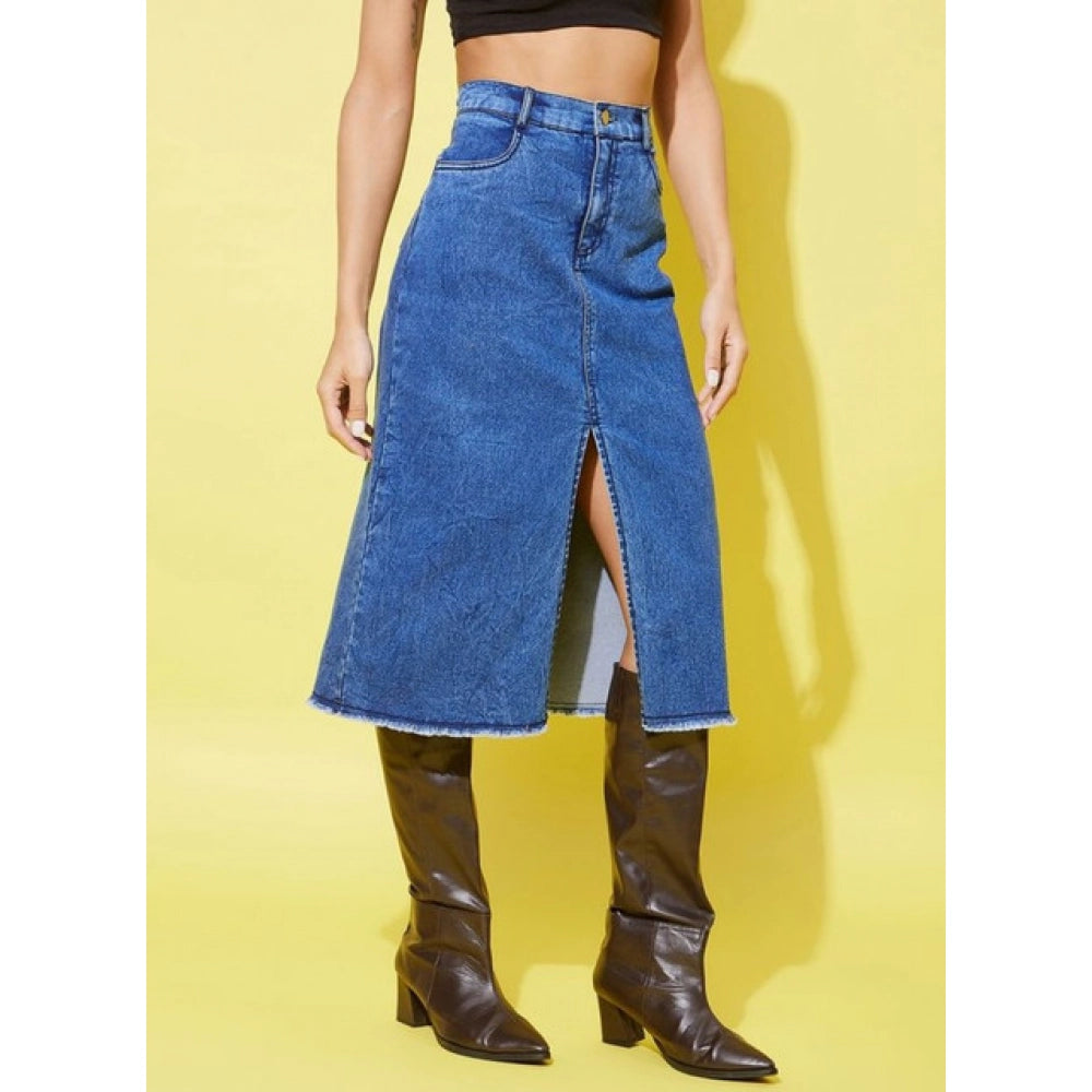 Generic Women's Denim Solid Buttoned Skirt (Blue)
