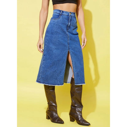 Generic Women's Denim Solid Buttoned Skirt (Blue)