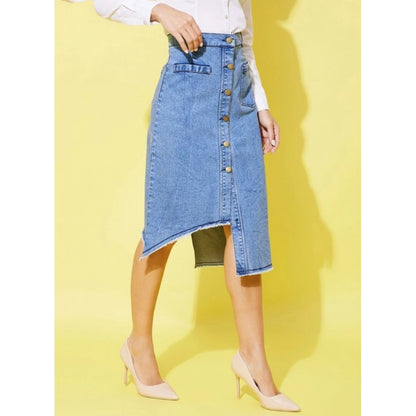 Generic Women's Denim Hi Lo Buttoned Skirt (Blue)