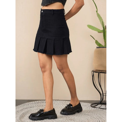 Generic Women's Denim Washed Buttoned Skirt (Black)