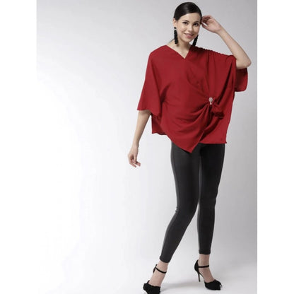 Generic Women's Polyester Solid Cape Sleeve Top (Red)