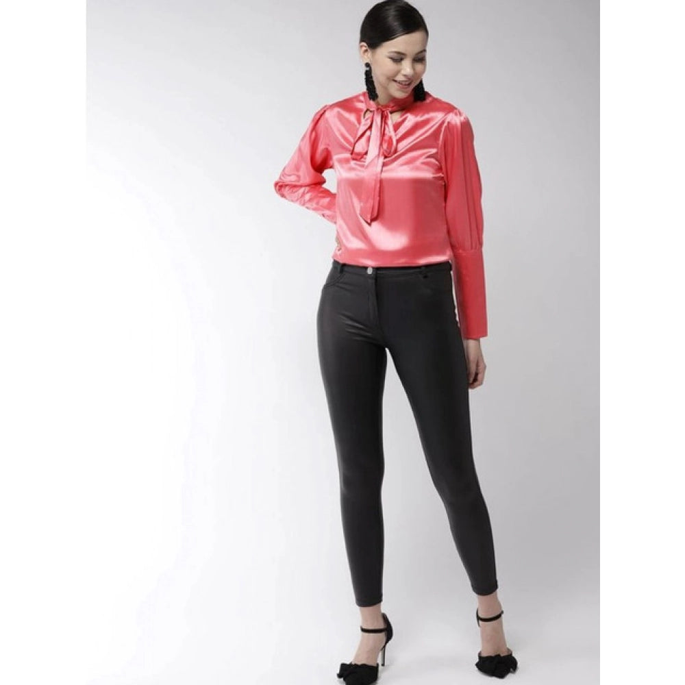 Generic Women's Polyester Solid Long Sleeves Top (Coral)