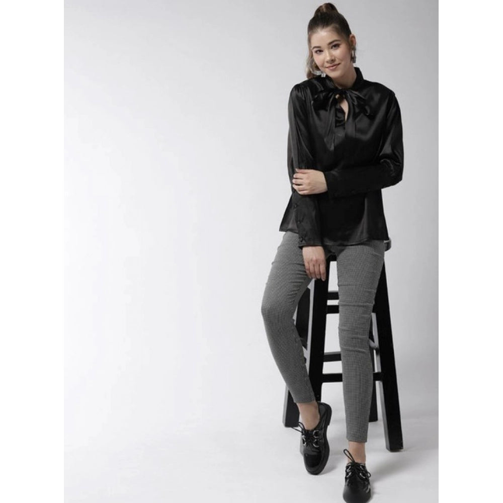 Generic Women's Polyester Solid Long Sleeves Top (Black)