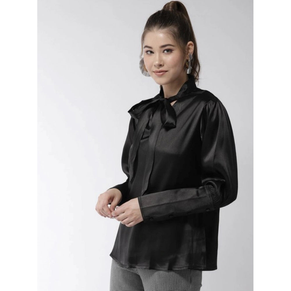 Generic Women's Polyester Solid Long Sleeves Top (Black)