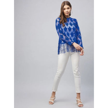 Generic Women's Lace Self Design Long Sleeves Top (Blue)