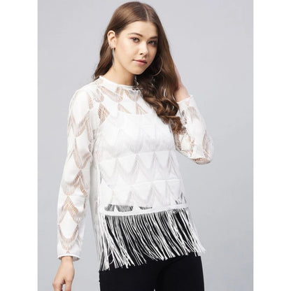 Generic Women's Lace Self Design Short Sleeve Top (White)