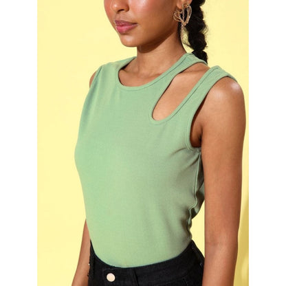 Generic Women's Polyester Lycra Solid Sleeveless Top (Green)
