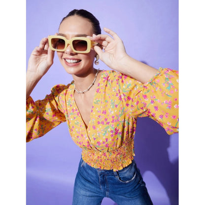 Generic Women's Polyester Floral Long Sleeves Top (Multicolor)