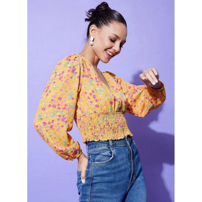 Generic Women's Polyester Floral Long Sleeves Top (Multicolor)