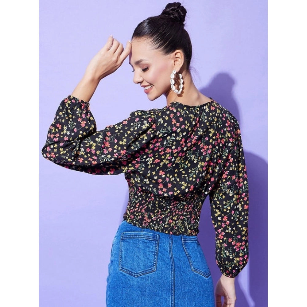 Generic Women's Polyester Floral Long Sleeves Top (Multicolor)