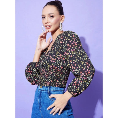 Generic Women's Polyester Floral Long Sleeves Top (Multicolor)