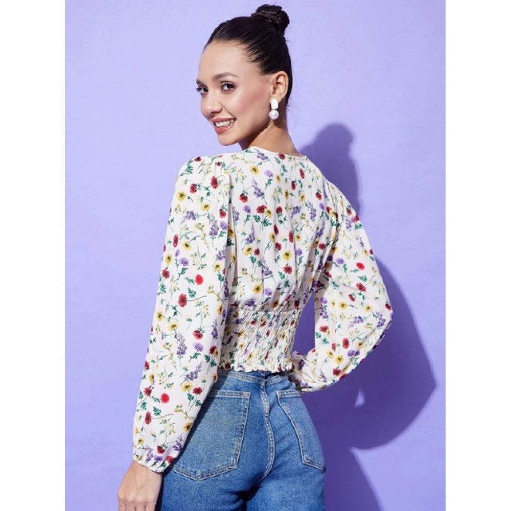 Generic Women's Polyester Floral Long Sleeves Top (Multicolor)