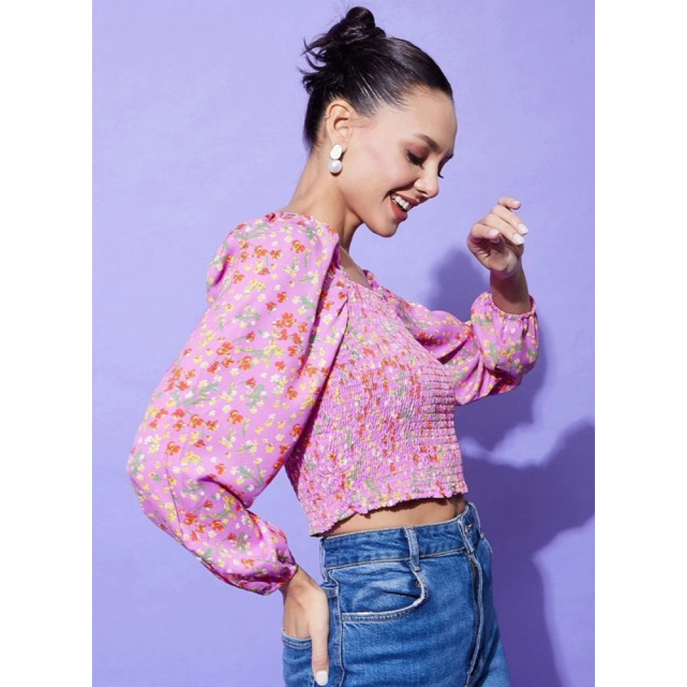 Generic Women's Polyester Floral Long Sleeves Top (Multicolor)