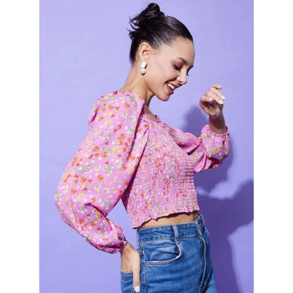 Generic Women's Polyester Floral Long Sleeves Top (Multicolor)